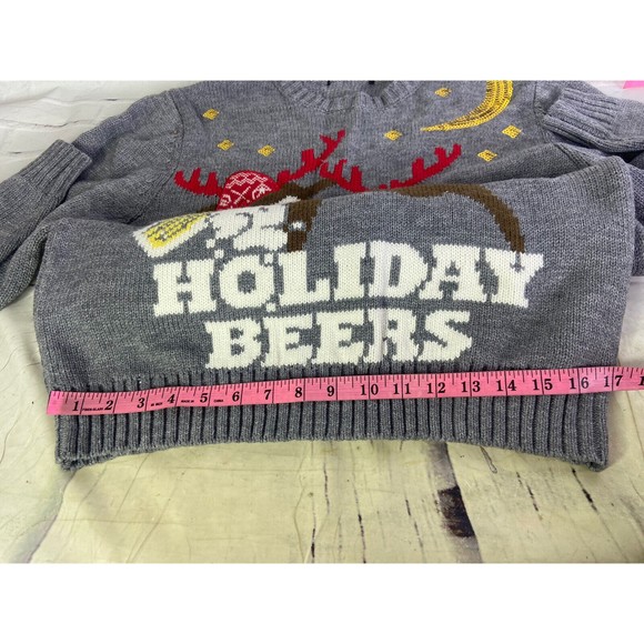 Reindeer Holiday Beers Christmas Ugly Sweater Gray Embellished Womens Size M - Picture 7 of 8